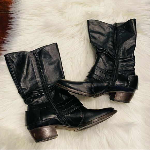 Paul Green Black Leather Slouchy Boots Size 3/ 5.5 - Picture 2 of 7